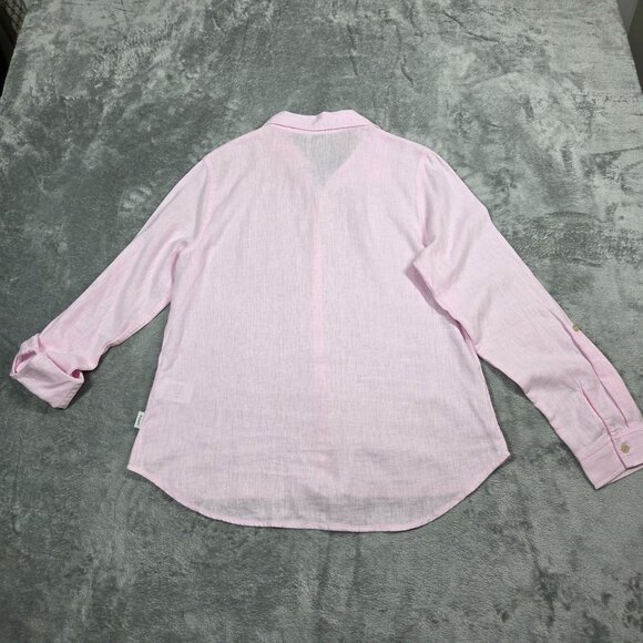 Orvis Top Womens M Pink Linen Blend Roll Tab Sleeve Button Down Breathable - Picture 6 of 8